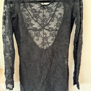 Victoria's Secret Black Lace Sheer Dress Sleepwear Long Sleeve